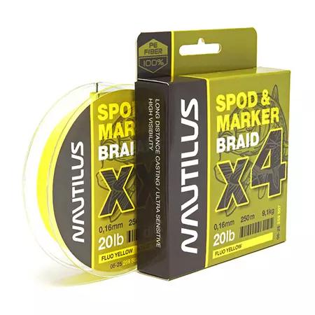 Шнур плетеный NAUTILUS Spod & Marker Braid X4 Fluo Yellow 250м 0,14мм 8,2кг 18lb 259 506 ш.к.2099